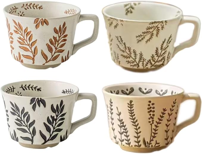 Ceramic Coffee Mugs 12 oz, Cups Set of 4, Mug for Coffee Milk Latte Cappuccino Tea, for Office Home shwasher Microwave Freezer Safe(Golden)