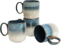 Bosmarlin Ceramic Coffee Mug Set of 4, 14 Oz, Coffee Cups with Big Handle, Microwave Safe, Unique Reactive Glaze (Deep Blue)