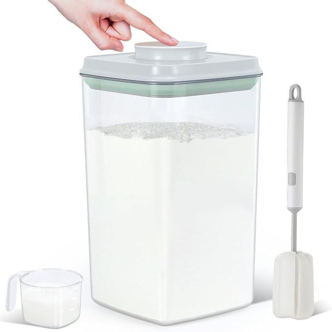 TBMAXS Airtight Flour Rice Storage Container with Pop-up Lid - 4.2 Qt Crystal-Clear Plastic Spaghetti Container, Tall and Slim Food Storage Bin Fit for Kitchen Pantry Organization