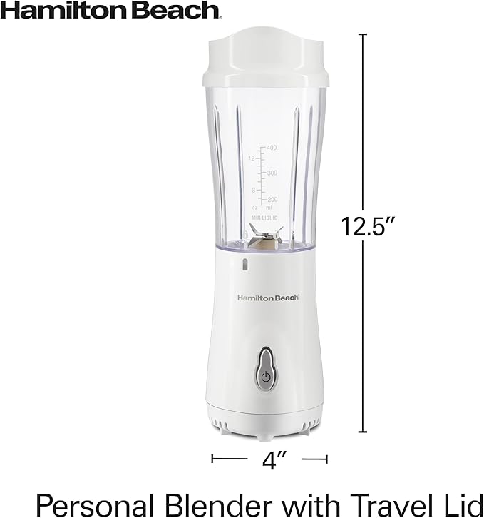 Hamilton Beach Portable Blender for Shakes and Smoothies, 14 Oz BPA Free Travel Cup & Lid, Durable Stainless Steel Blades, Personal Smoothie Blender, White (51101V) (Pack of 4)