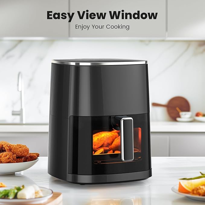 Sweetcrispy Air Fryer 6 Quarts with Window, 12-in-1 Square Airfryer Oven for Family, 400°F Rapid Air Crispy Technology, Roast Bake Dehydrate, Nonstick & Easy-Clean Basket