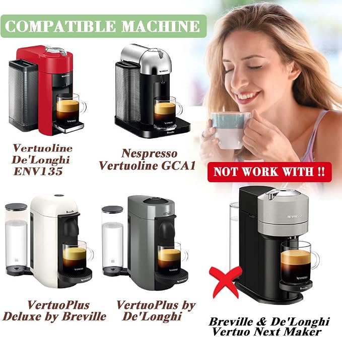 CAPMESSO Stainless Steel Reusable Coffee Capsule, Metal Refillable Coffee Pod Compatible with Nespresso Vertuoline GCA1/ENV135/ENV150/BNV420 (8OZ(Coffee Cup)+10 Silicone Rings)