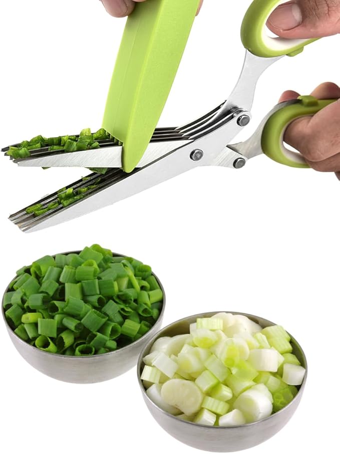 5-Blade Herb Scissors, Kitchen Shears, Seafood Scissors, Onion Holder Slicer and Potato Crinkle Cutter, yamesu Kitchen Gadget Salad Herb Tools 5 Sets