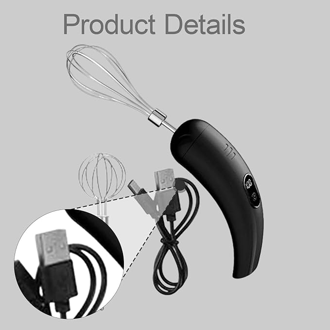 predolo Electric Egg Beater USB Milk Frother Handheld Cream Mixer 5 Speed Adjustable Kitchen Tool Stainless Steel Beaters Suitable, Black