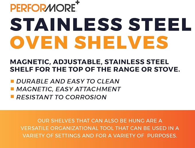 Performore Stainless Steel Oven Storage Shelf 15.5x3.75x2 – 2-Piece Interlocking Design, Space-Saving Kitchen Organizer w/ 4 Magnetic Feet & Protective Film, Adjustable Spice Rack Organizer