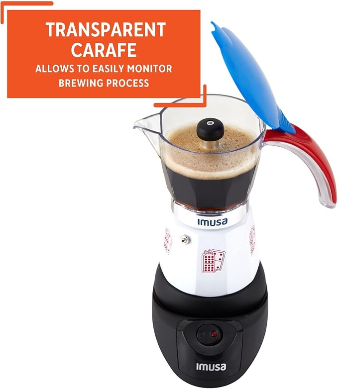 Imusa Special Edition Electric Cuba/Domino themed Espresso Maker, 3 or 6 Cups, White, Red, Blue