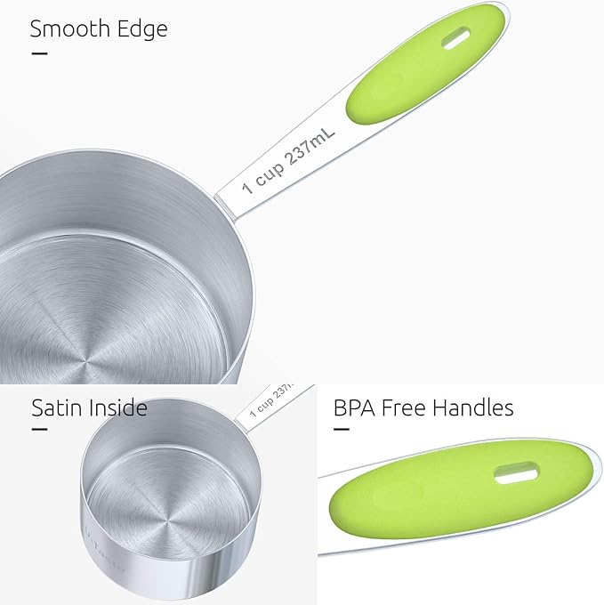 U-Taste 18/8 Stainless Steel Measuring Cup and Spoon Set of 10 Multicolor and 16 inch Adjustable Rolling Pin with Silicone Removable Thickness Rings Aqua Sky