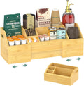 EsLuker.ly Coffee Station Organizer Countertop, Bamboo Extendable Coffee Bar Caddy Condiment Storage, Pods Holder for Home Office, Kitchen Area Nook for Accessories Organizer