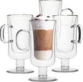 BTaT- Double Walled Glass Irish Coffee Mugs, 10 oz, Set of 4, Glass Coffee Cups with Handle, Insulated Clear Irish Coffee Mug for Hot and Cold Beverages, Cappuccino, Latte, Americano, Microwave Safe