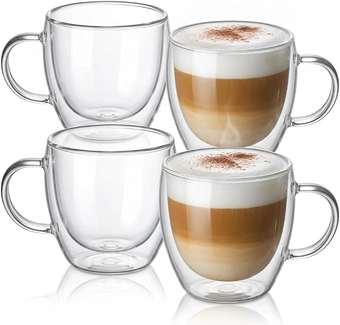 Casafoyer 9 Oz Double Wall Glass Coffee Cups Set of 4, Borosilicate Espresso Mugs