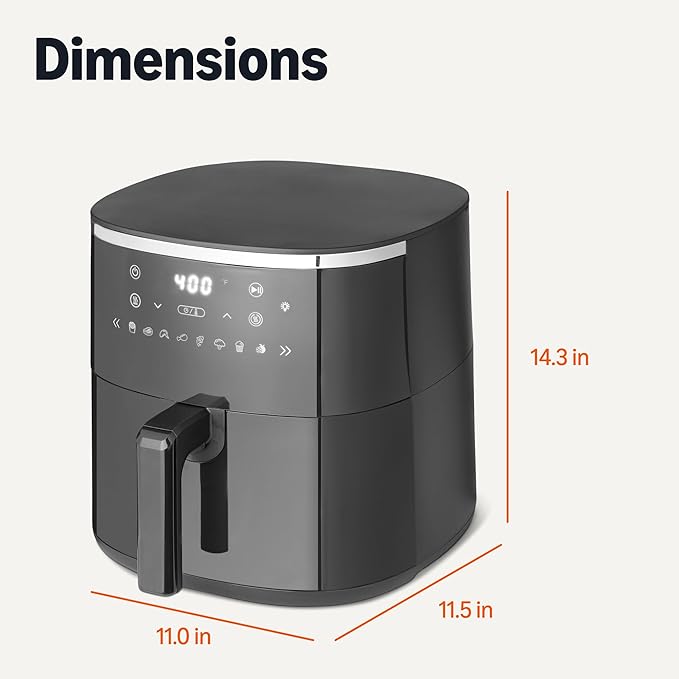 Amazon Basics 6-Quart Digital Air Fryer with Easy View Window, 8 Preset Menus, Digital Touch Panel, Ceramic Nonstick Coating, 140℉-400℉ Temperature Range, 1550W, Black