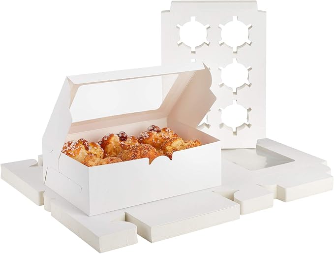 EUSOAR Cupcake Boxes 6 Count, 50pcs 9.4"x 6.2"x 3.0" Kraft Muffin Cupcake Box Carrier with Insert and Display Window, Take Out togo Cupcake Muffin Containers Favor Boxes Individual