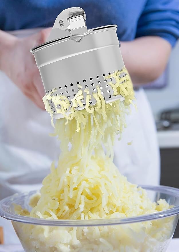 GloTika Large 15oz Potato Ricer with 3 Interchangeable Discs, Heavy Duty Stainless Steel Potato Masher with Ergonomic Handle, Masher and Ricer Kitchen Tool for Mashed Potatoes, Noodle Maker