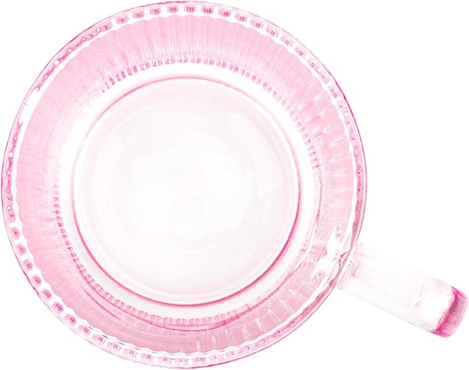 Glass Coffee Mugs 6 Pack - 12 OZ Pink Coffee Cups with Handles - Classic Vertical Stripes Transparent Tea Cup Set for Hot Cold Beverages