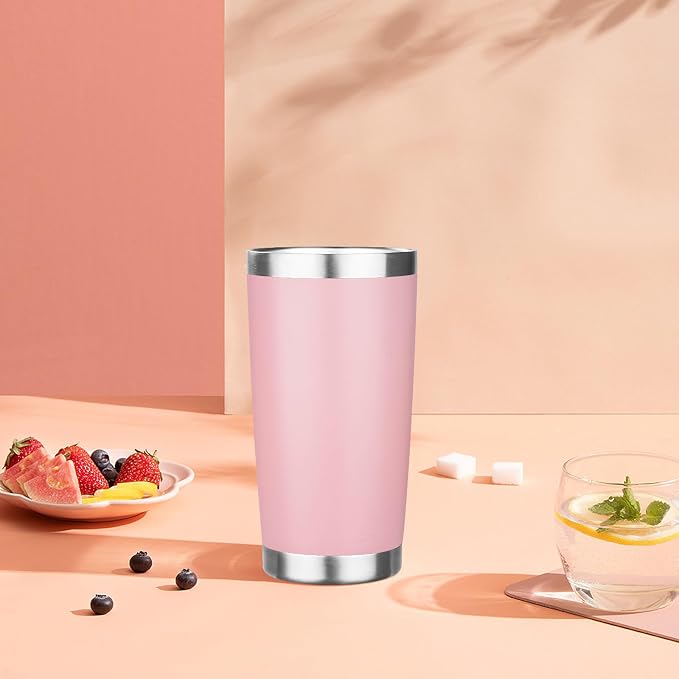 20oz Tumbler with Lid Stainless Steel Insulated Tumblers Travel Coffee Tumbler Bulk Double Wall Vacuum Insulated Water Cup Gifts for Christmas Women Men Her Him Home Office(Pink, 1pack)