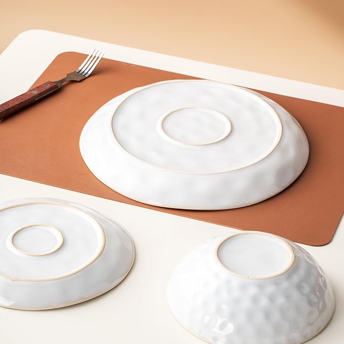 Porcelain Dinnerware Set for 4, 12-Piece Plates and Bowls Set for 4, Modern Stoneware Dinnerware Chip and Scratch Resistant, Microwave and Dishwasher Safe (White)