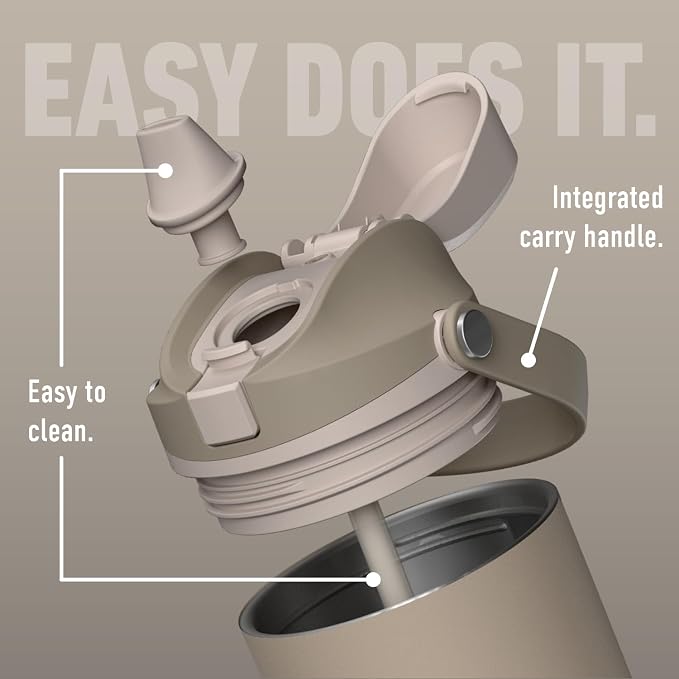 Hydrapeak Roamer 32oz Insulated Water Bottle with Straw Lid w/Lock & Handle, Leakproof Stainless Steel, Rubber Grip Base, Travel and Cupholder Friendly, Keeps Drinks Cold 24 Hours (Latte)
