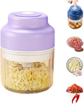 Electric Garlic Chopper, 2026 Upgraded Food Processor, USB Rechargeable Portable Wireless Veggie Chopper with 6 Stainless Steel Blades for Garlic Onion Chili Nuts Meat (purple, 320ml)