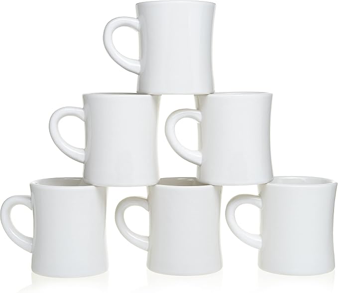 COLETTI Diner Coffee Mugs — Restaurant Coffee Mugs, Retro Coffee Mug – Sturdy & Heavy Diner Mug – Nostalgia in Every Sip [White, 11 oz, Set of 6]