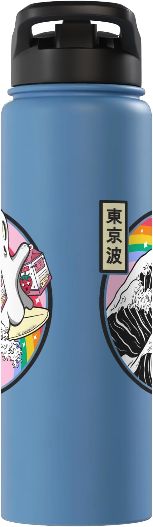Surfing Ghost With Strawberry Milk Cartons Kawaii Vaporwave Stainless Steel Insulated Water Bottle