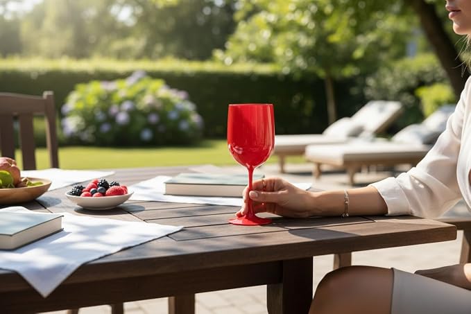 FOX & GRAPES Plastic Stemmed Wine Glasses | Unbreakable/Shatterproof, Reusable, Food Safe, Dishwasher Safe, For Birthday and Party, 16oz (Red, Set of 12)