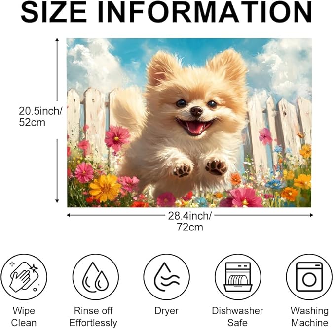 Stove Top Cover for Electric Stove 28.35 x 20.47 Inch Non Slip Stove Mat Pomeranian Puppy Floral Glass Cooktop Protector Kitchen Counter Mat