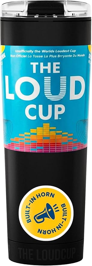 The LoudCup Blow Horn Tumbler, Cheer & Sip 2-in-1 Reusable Water Bottle with Built-In Horn for Sports Games, Tailgates, Parties & Events, BPA-Free, 23 oz, Jet Black