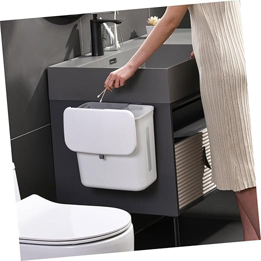 SUPVOX Dry and Wet Separation Hanging Trash Can Dual Compartment Kitchen Garbage Bin White Plastic Over Cabinet Door for Household Waste Sorting