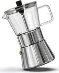 Grasseed Crystal Glass-Top Moka Pot, Polished Stainless Steel Stovetop Espresso Maker for Italian Coffee, Gift for Coffee Lovers - 6 Cup/240ml/8.4oz