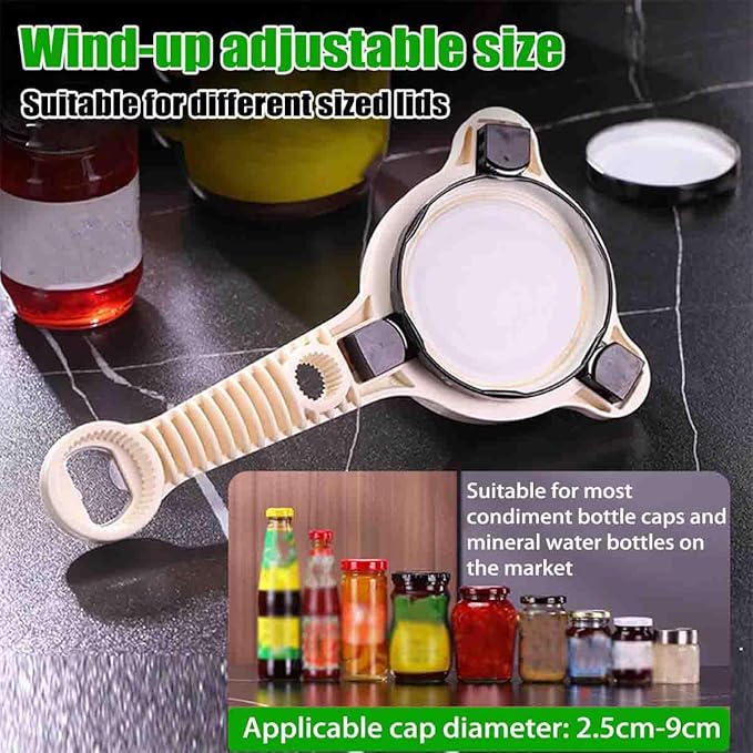 4 in 1 Multi-Purpose Jar Opener,Adjustable Three Claw Beer Bottle Opener,Handheld Can Lid Remover with Non Slip Teeth,for Seniors & Weak Hands,Fits Kitchen Jars,Bottles & Cans (1 pcs)
