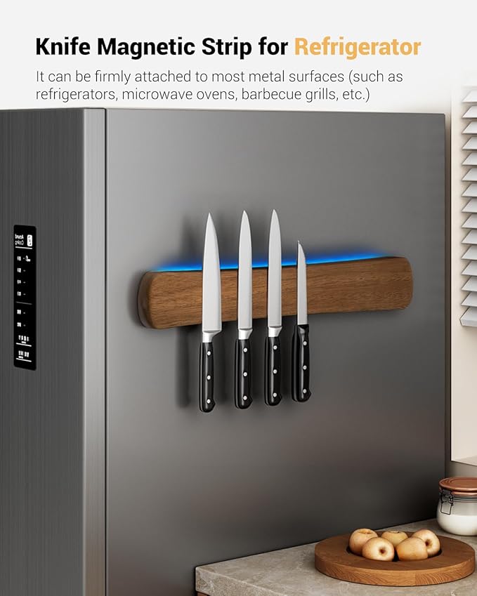 Swaitee Magnetic Knife Holder for Wall, 16 Inch Acacia Wood Magnetic Knife Strip, Kitchen Storage Organizer, Fridge Side Mount, Housewarming Gifts for New Home