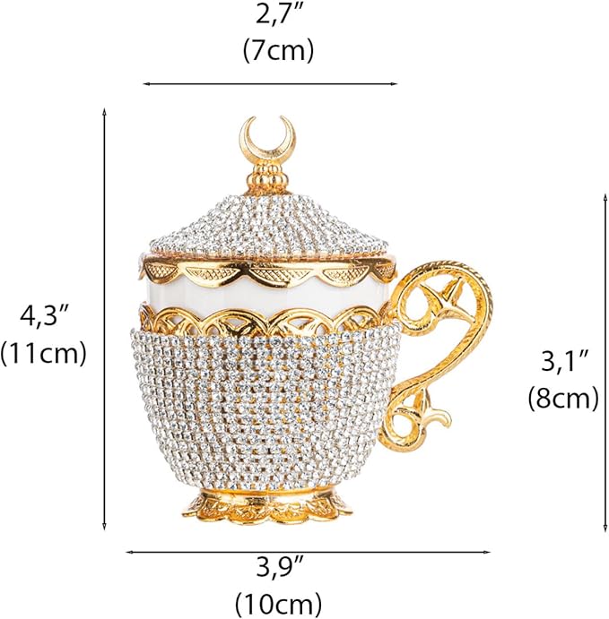 Alisveristime Turkish Coffee Cup Set - Authentic Turkish Greek Arabic Coffee Espresso Cup with Saucer (Enhance Your Coffee Experience Now!) (1 Pc) (Crystal Gelincik Design) (Gold)