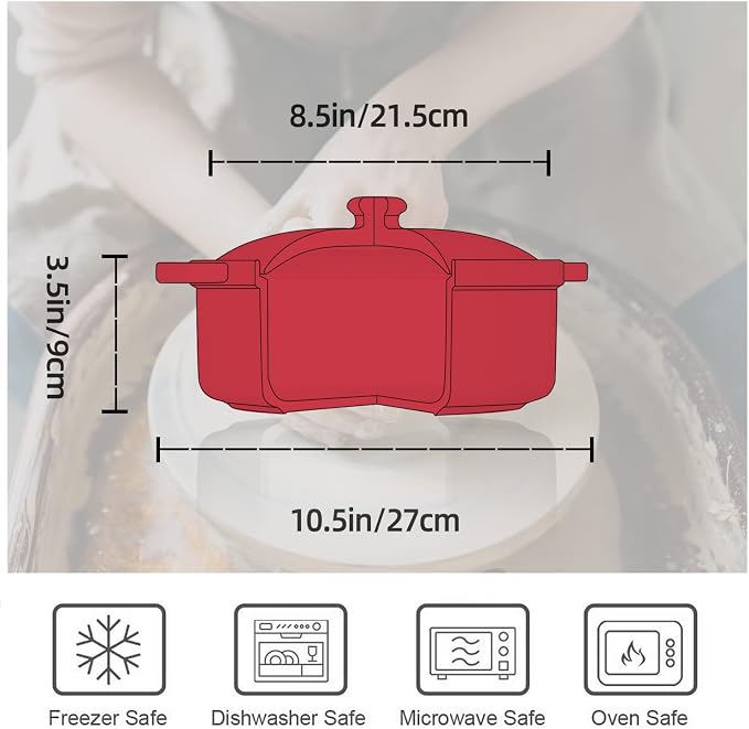 FUN ELEMENTS Casserole Dish, 2 Quart Lace Emboss Casserole Dish with Lid, Oven to Table Ceramic Round Serving Dish with Handles for Dinner and Party, Thanksgiving Christmas Gifts(Christmas Red)