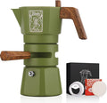 Bincoo 120ML Stovetop Espresso Maker Double Valve Moka Pot with Thermostat Extractor Prevent over-extraction,Italian Espresso Moka Pot with Powder Dispenser and Filter Paper for Home(Green)