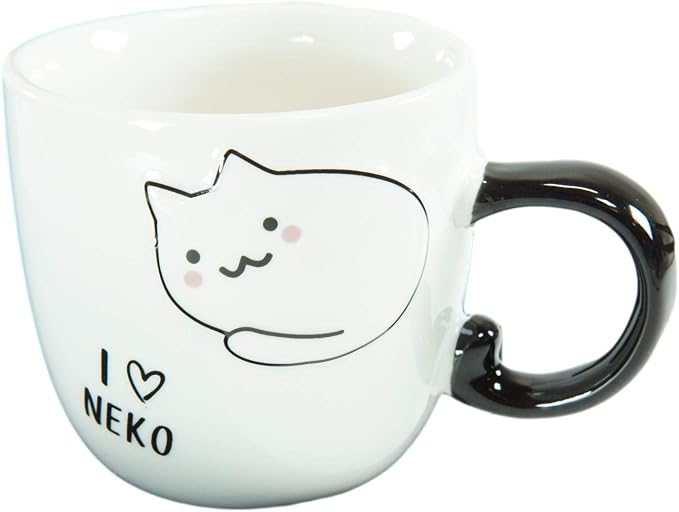 Ebros Pack Of 2 Crazy For Cats Maneki Neko Porcelain Coffee Tea Mug Cup 8oz With Saucer Tray And Notched Spoon Animal Pets Kittens Mugs Cups Kids And Adults Drinkware (White Pink Blushes)