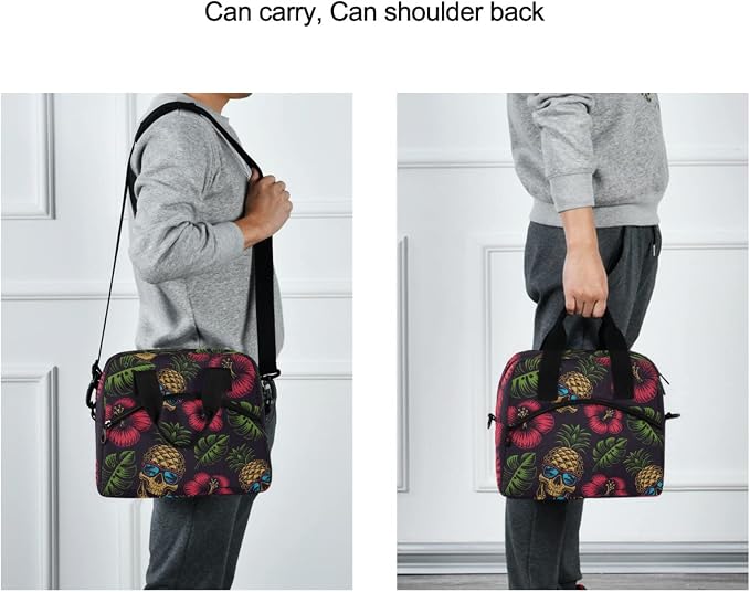 Hawaiian Pineapple Skull Insulated Lunch Bag Reusable Lunch Tote Bag Cooler Bag for Women Men Adult Lunch Box with Adjustable Shoulder Strap Leakproof Lunch Bag for Work School Picnic Camping