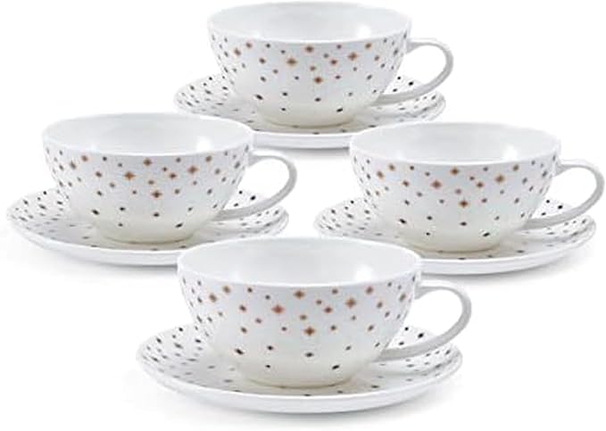 Mikasa Millie Gold Metallic Set of 4 Tea Cups and Saucers, 8 Ounce