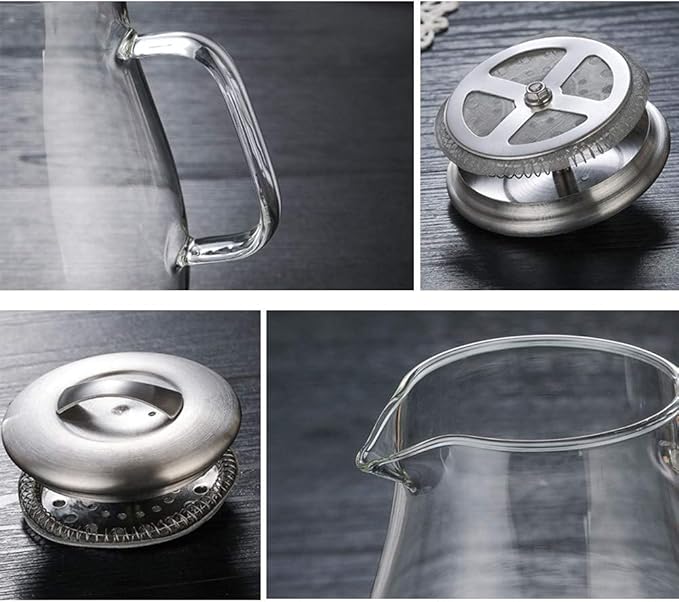 Water Jug 1.8L Glass Water Jug with Stainless Steel Lid for Hot/Cold Juice, Tea, Milk and Coffee, Glass Water Pot with Filter
