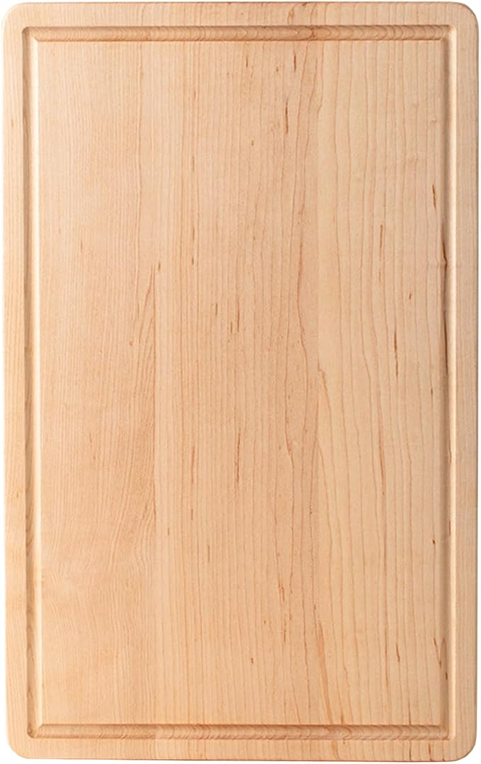 Vandroop Hard Maple Cutting Board for Kitchen - 16"x10"x1.06" Reversible Wood Chopping Board with Juice Groove, Edge Grain Butcher Block