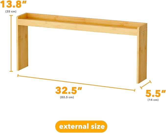 SpaceAid Bamboo Over the Stove Spice Holder Shelf, 31.5" Kitchen Organizer Stove Spice Top Rack, 11.6" Height Countertop Storage, Over Oven Back Sink Organization Shelf, Natural