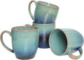 Bosmarlin Ceramic Coffee Mug Set of 4, 17 Oz, Coffee Cups with Big Handle, Microwave Safe, Unique Reactive Glaze(17 Oz, Pale Green)