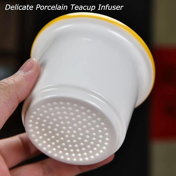 1set Ceramic Tea Cup 3 in 1 Porcelain Tea Mug with Infuser/Lid/Handle Large Bone Mug 0.11gal/415ml Rabbit Pattern Tea Cup Gift Sets for Women Personal Coffee Mugs Office/Home-TC350
