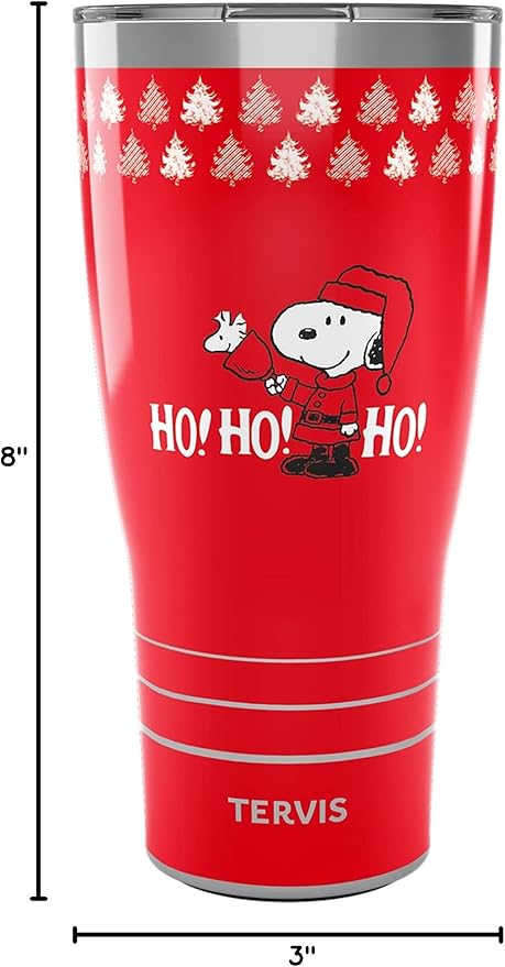 Tervis Traveler Peanuts - Ho Ho Ho Christmas Triple Insulated Tumbler Travel Cup Keeps Drinks Cold & Hot, 30oz, Stainless Steel