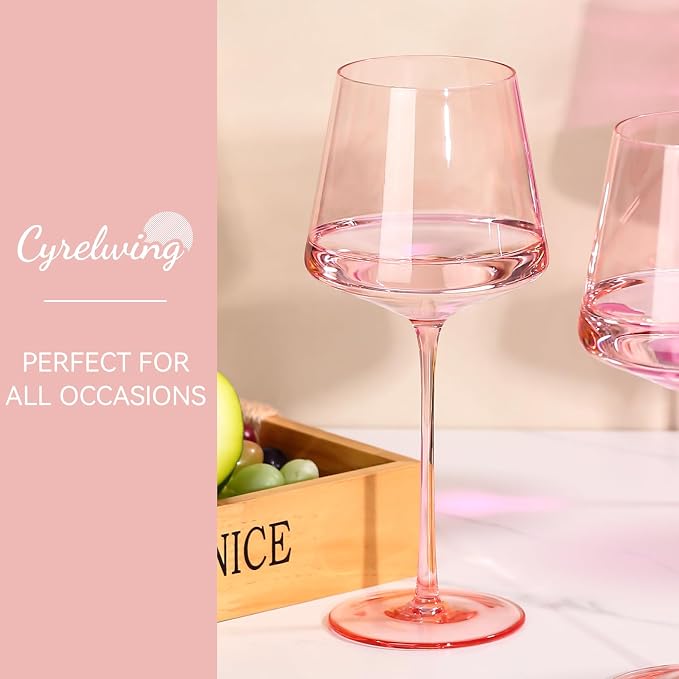 Hot Pink Wine glasses set-Magenta&Blush Pink Colored Wine Glasses Set of 6 Gifts for Women Hand-Blown Colored Morden Crystal Glassware for Lady Bachelorette,Party,Celebration,Birthday