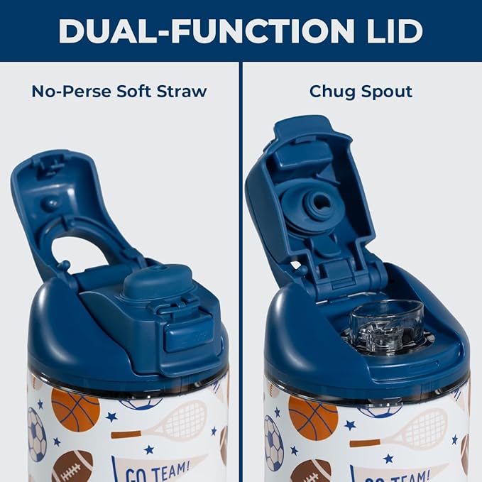 HydroJug Ease2o 14oz Kids Water Bottle with Straw & Chug Lid, All-Stars