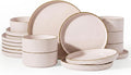 Famiware Star 18-Piece Stoneware Dinnerware Set for 6 – Pink, Ribbed Ceramic Plates and Bowls with Rim – Modern Rustic Dishes, Everyday & Formal – Chip & Scratch Resistant, Microwave & Dishwasher Safe