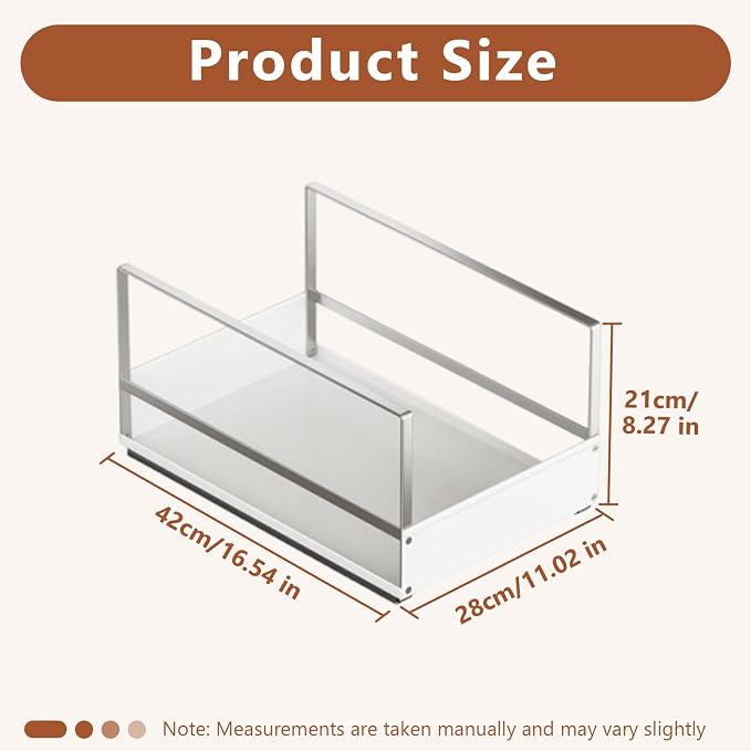 Pull Out Cabinet Organizer with Adhesive Nano Film, Heavy Duty Slide Out Pantry Shelves Drawer Storage, Metal Under Sink Organizers for Bathroom, Kitchen (White,11”W x 16.54”Dx 6.3”H)