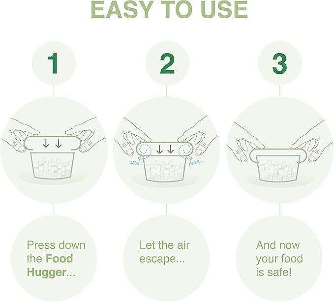 Food Huggers Replacement Lids for Glass Storage Containers | Silicone & Glass Lids that Don’t Crack | Fits Round Container Brands & Bowls | 100% Plastic Free | 3 Lid Set (XS,S,M), Gradual Green
