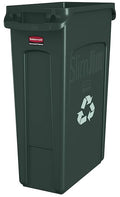 Rubbermaid Commercial Products Slim Jim Plastic Rectangular Recycling/Compost Bin with Venting Channels 23 Gallon Green Recycling (FG354007GRN)