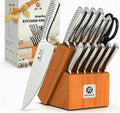 imarku 14-Piece Knife Set with Block, High Carbon Stainless Steel Kitchen Knives with Built-in Sharpener, Dishwasher Safe, Ergonomic Non-Slip Handle, Perfect for Home Cooks & Chefs, Brown